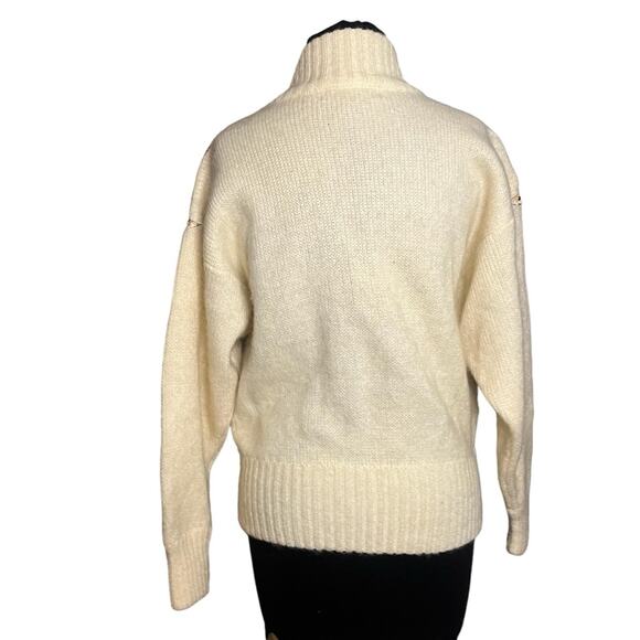 Vtg 80s Wool Mohair Embroidered Patchwork Cardigan Size S Old Money Coquette - Picture 4 of 9